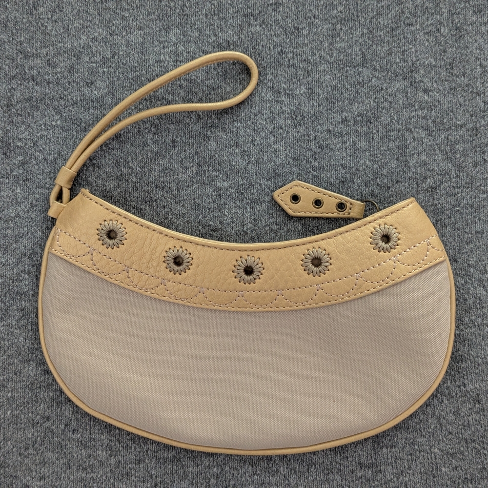 Cole Haan Beige/Tan Crescent Wristlet with Floral Studs